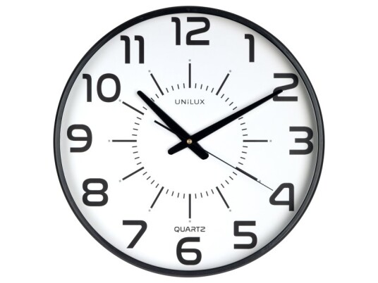 Unilux 400094487 Vegg Quartz Clock Rund Sort Gjennomsiktig Plast Glass