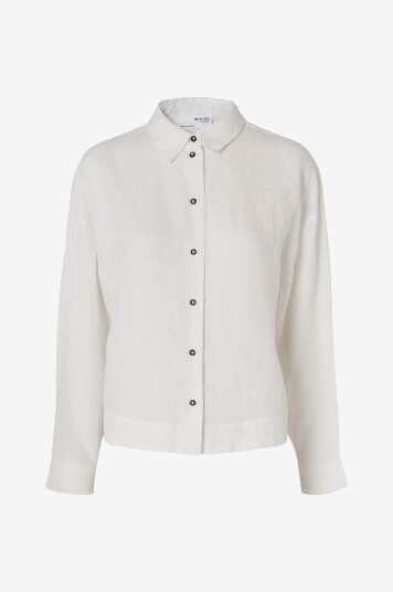 Selected Women Linskjorte slfLinnie LS Linen Shirt Hvit