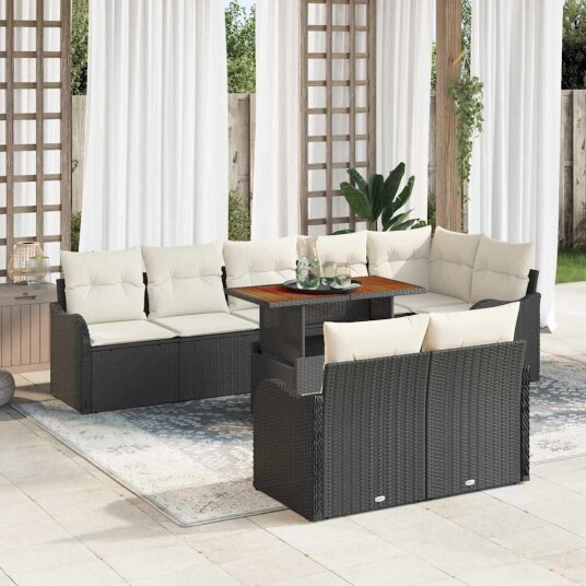 vidaXL Hagesofa Set 9 stk. 8-Antall seter Svart og krem