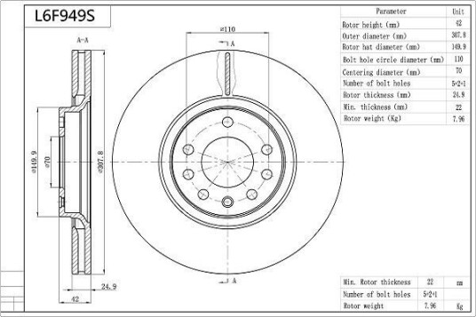 AISIN L6F949S Bremseskive