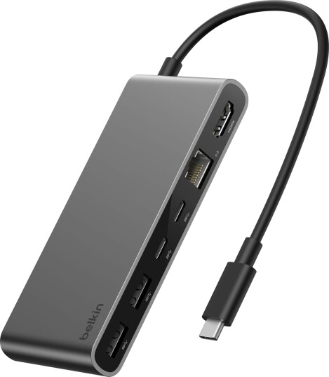 Belkin Connect USB-C 8-i-1 Dokkingstasjon 2x USB-C 2x USB-A HDMI 2.5 Gb Ethernet Sølv Belkin Connect USB-C 8-i-1 Dokkingstasjon 2x USB-C 2x USB-A HDMI 2.5 Gb Ethernet Sølv