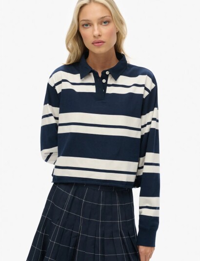 Superdry Ath Ess Cropped Stripe Rugby   Navy   16