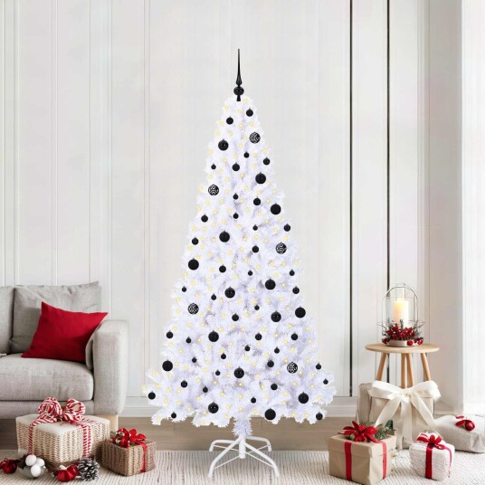  Kunstig juletre med 300 LED med stativ Hvit 210 cm PVC og stål