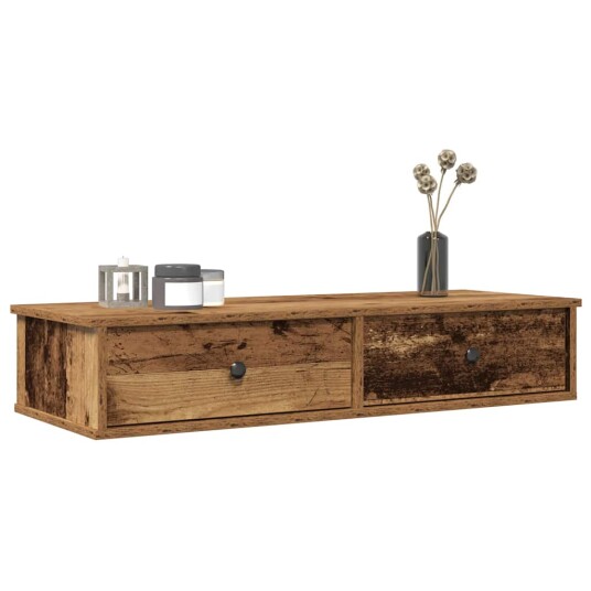  Vegghylle med skuffer gammelt tre 100x37,5x19 cm konstruert tre 8721158649973