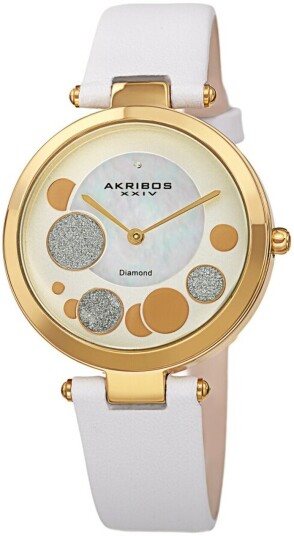 Akribos XXIV Dameklokke AK1069WT Diamond Gull/Lær Ø34 mm