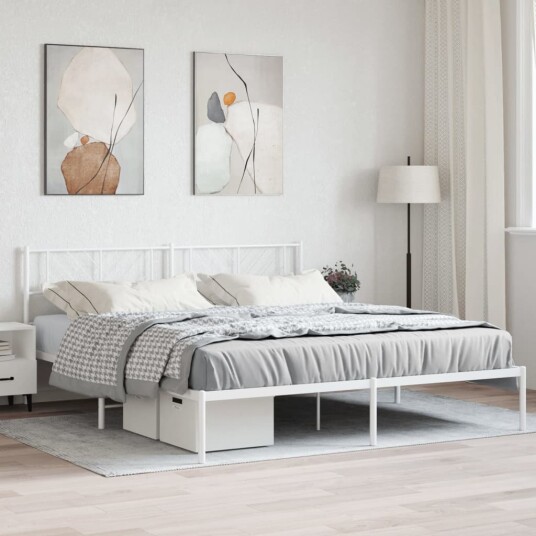 vidaXL Sengeramme i metall med hodegavl hvit 193x203 cm 8721012190139