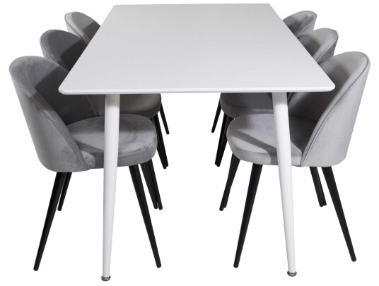Venture Design Polar & Velvet spisegruppe Hvit/grå 6 st stoler & bord 180 x 90 cm