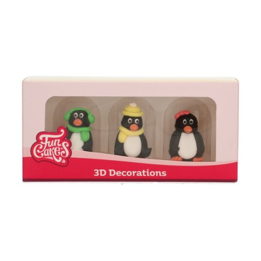 Funcakes Spiselig Kakepynt Pingviner 3d Pk/3 