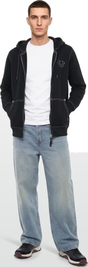 True Religion Big T Zip Up Hoodie Black L