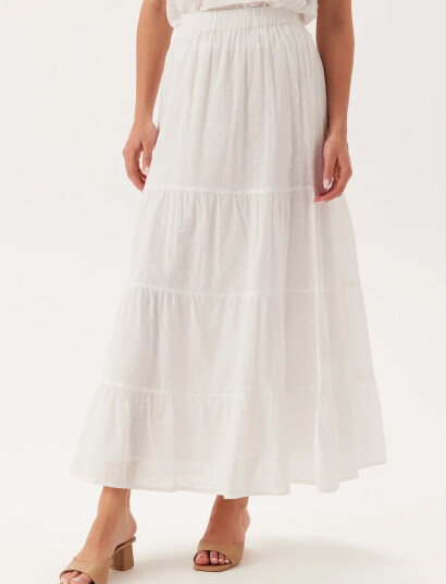 Bubbleroom Cotton Dobby Dot Maxi Skirt - White - 32-34