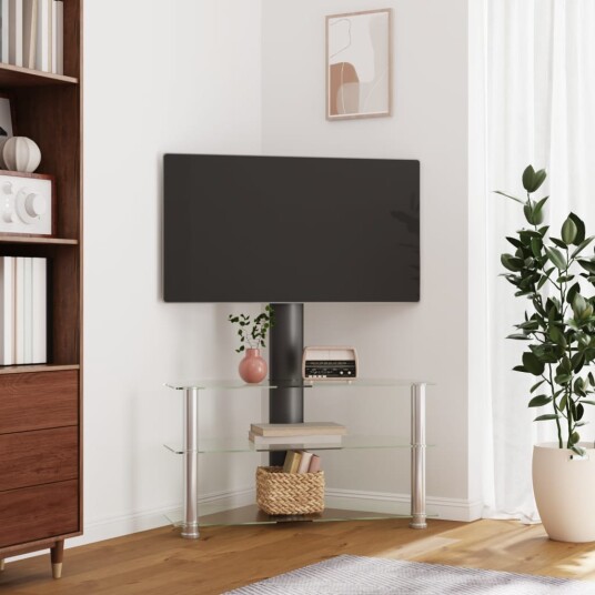 vidaXL TV-benk hjørne 3-lags for 32-70 tommer svart og sølv 8721012116788
