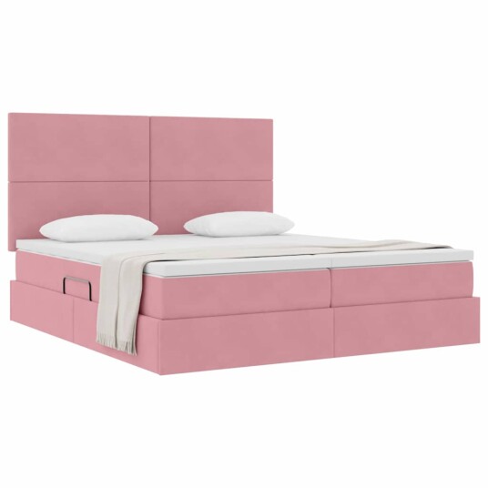 Seng med Oppbevaring med madrass Rosa 180 x 200 cm Fløyel Seng med Oppbevaring med madrass Rosa 180 x 200 cm Fløyel