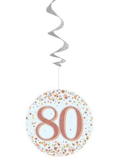 6 stk 80 Års Bursdag Hvit og Rose Gullfarget Holografisk Swirls