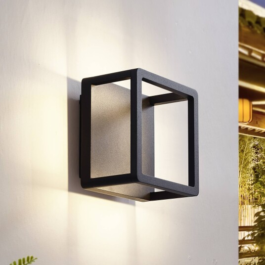 Lucande LED utendørs vegglampe Thorvid svart aluminium 18 cm