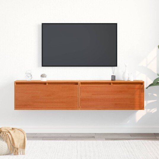 vidaXL Veggskap med dør 2 pcs Vokset Brun 80 x 30 x 35 cm Massiv furu