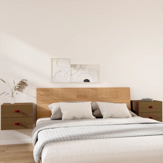 vidaXL Veggmonterte nattbord 2 stk honningbrun 50x36x40 cm vidaXL Veggmonterte nattbord 2 stk honningbrun 50x36x40 cm