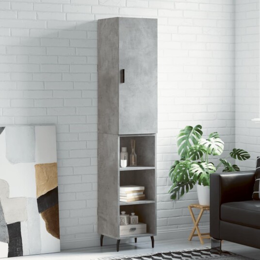 vidaXL Highboard betonggrå 34,5x34x180 cm konstruert tre 8720845484194