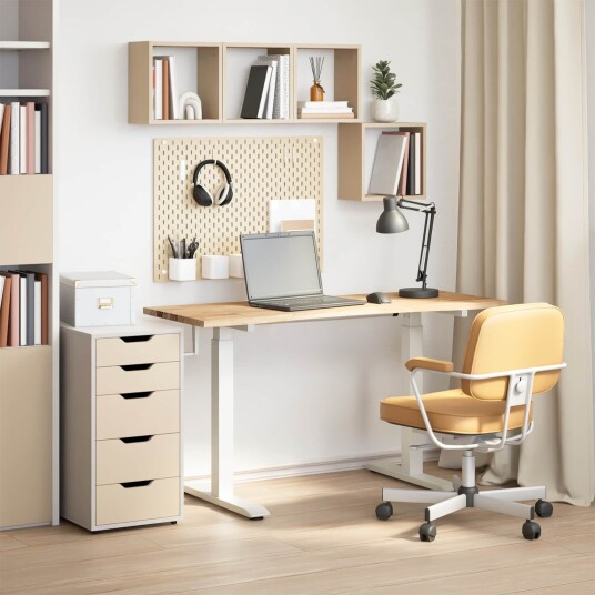 vidaXL Skrivebord Hvit og Naturlig 140 x 60 cm Massivt Eiketre