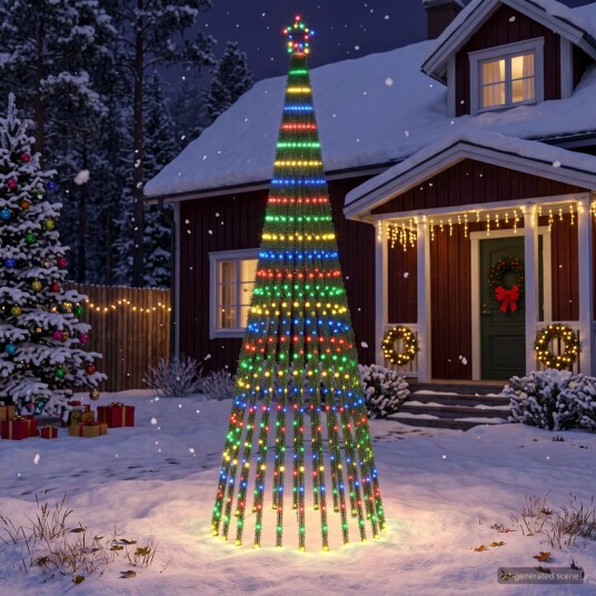 vidaXL LED juletre 300 cm 668 LED-lys Flerfarget Stål Svart