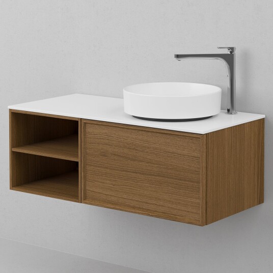 INR Iconic Nordic Rooms Air Wood Servantskap Hel Front med 2 Skuffer og Åpen Oppbevaring H350xd450mm Dark oak / 100cm Venstre