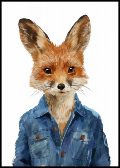 Stylish Fox In Denim Jacket Plakat / 21x30 Stylish Fox In Denim Jacket Plakat / 21x30