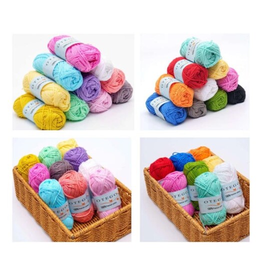 Otego 20 pakning bomullsgarn bomullsstrikking heklegarn 49m/rull Multicolor