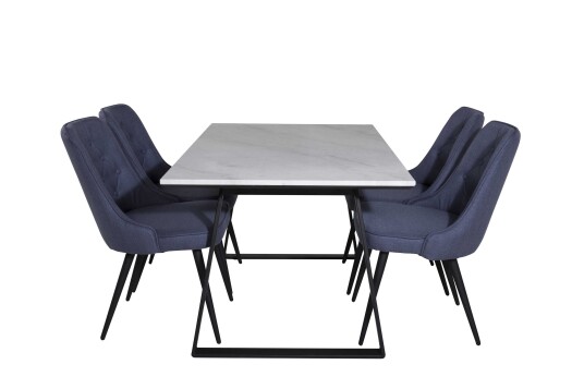 Venture Design Estelle & Velvet spisegruppe Hvit/blå 4 st stoler & bord 140 x 90 cm