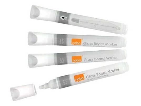 Nobo Liquid Ink Whiteboardpenn Glass Rund tupp pakke med 4 stk. Hvit