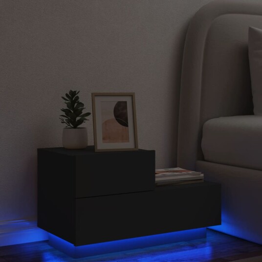  Nattbord med LED svart 70x36x40,5 cm 836778