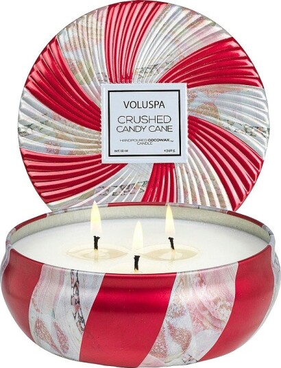 Voluspa Crushed Candy Cane 3 Wik Tin Candle 40H