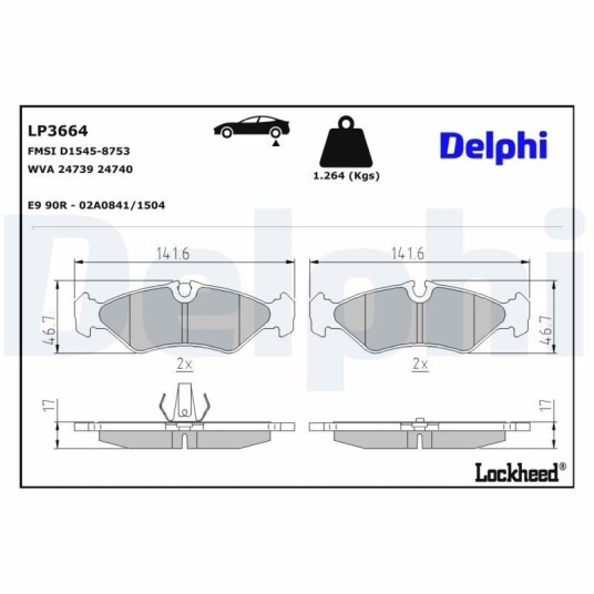 Bremseklosser DELPHI LP3664 Bremseklosser DELPHI LP3664