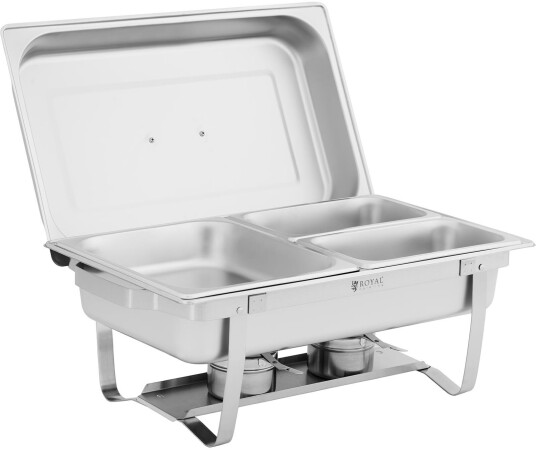 Chafing Dish GN 1/2 2 x GN 1/4 9 L 2 Drivstoffbeholder 295 x 235 x 60 / 240 x 135 x 65 mm Royal Catering RCCD_RT19_9L