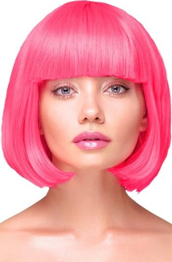 Party Wig Short Straight Hair Neon Pink Party Wig Short Straight Hair Neon Pink