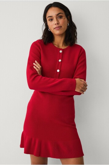 Vila Kjole viSway O neck L/S Short Knit Dress/ Rød