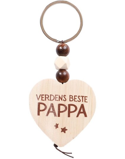 Nøkkelring med Trehjerte og Perler Verdens Beste Pappa