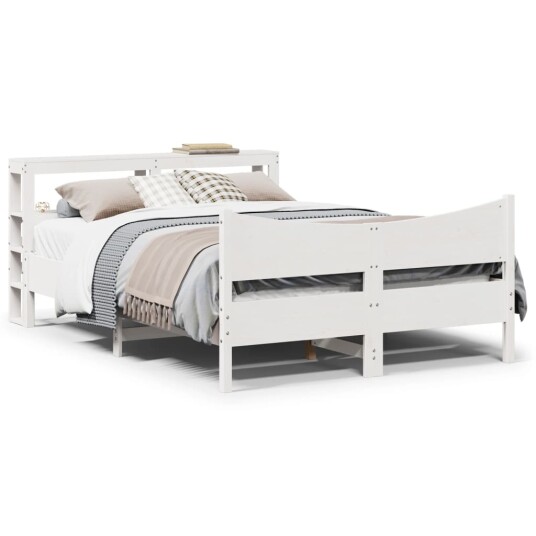 Sengeramme med hodegavl hvit 140x190 cm heltre furu 3306316