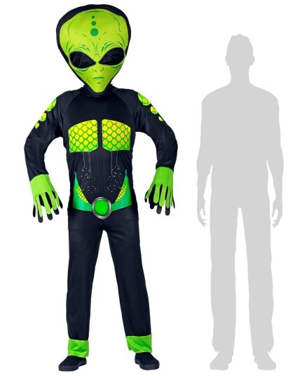 Heldekkende Space Alien Kostyme med Overdimensjonert Maske til Voksen Small/Medium