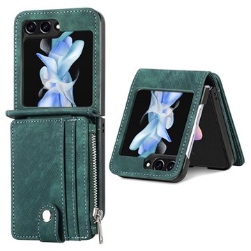 Samsung Galaxy Z Flip5 Retro Belagt Deksel med Lommebok Grønn
