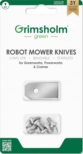 Robotgressklipper Grimsholm Kniver til Greenworks Powerworks Cramer 9-pak