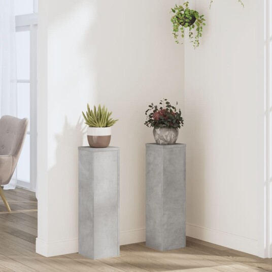 Plantestativer 2 stk betonggrå 17x17x60 cm konstruert tre Plantestativer 2 stk betonggrå 17x17x60 cm konstruert tre