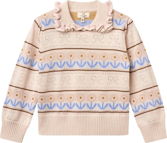 Copenhagen Colors Knitted Collar Blouse W. Pointelle & Pattern BEIGE COMB. 152 Copenhagen Colors Knitted Collar Blouse W. Pointelle & Pattern BEIGE COMB. 152