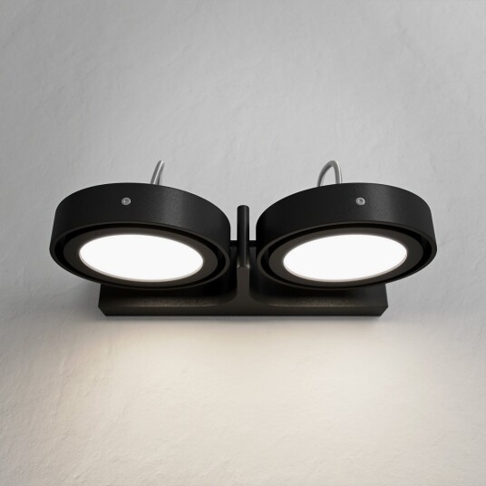 Xo Light Big A02 Dobbel LED Vegglampe Med Vippefunksjon Matt Svart