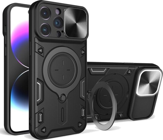Trolsk Mobildeksel med Kamerabeskyttelse og Stativ Svart (iPhone 15 Pro)