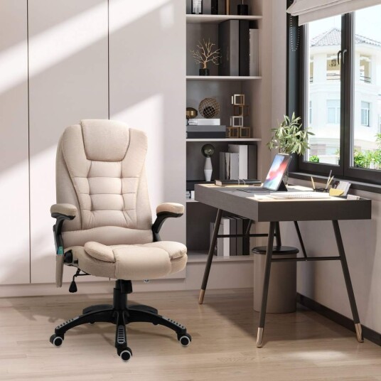 Kontorstol med vibrasjonsmassasje ergonomisk skrivebordsstol med varme liggefunksjon høydejusterbar lederstol med fjernkontro