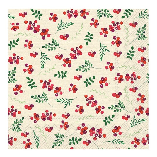 IHR - Serviett Berry Allover 33x33cm 20 stk cream