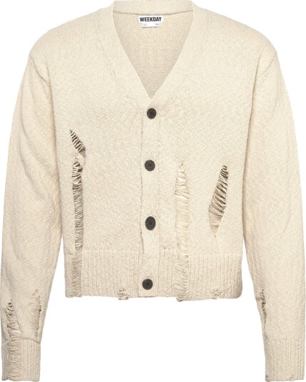 Weekday Boxy Distressed Knitted Cardigan Beige M Weekday Boxy Distressed Knitted Cardigan Beige M