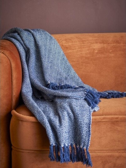 Bloomingville Creative Collection Herringbone Pledd Blå Resirkulert Bomull Bloomingville Creative Collection Herringbone Pledd Blå Resirkulert Bomull