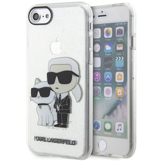 Karl Lagerfeld Gjennomsiktig Glitter Hardcase til iPhone 7/8/SE 2020/2022 med Karl & Choupette