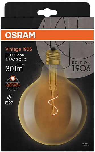 Osram led dekorasjonspære e27 g125 30lm gold varmere lys