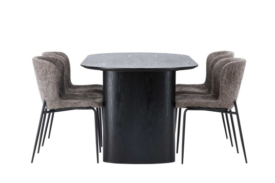 Venture Design Isolde & Modesto spisegruppe Mørkegrå/svart 4 stoler & bord 180 x 90 cm